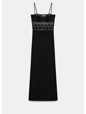 Zara Black Lace Combination Trim Slip Bodycon Dress size M